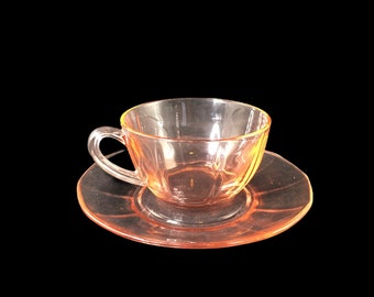 Pink Depression Glass Tea Cup And Saucer Mid Century.