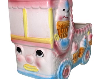 Vintage Rubens Baby Ice Cream Truck Planter - Anthropomorphic - Kitschy - Ceramic Planter - Made In Japan - 1950s