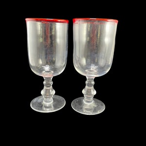Ruby Red Rim Wine Glass Water Goblet Set Of 2.