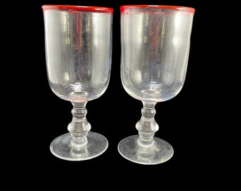 Ruby Red Rim Wine Glass Water Goblet Set Of 2.