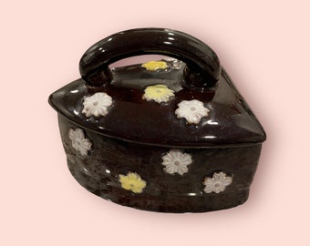 Vintage Ceramic Iron Shaped Trinket Box - Made In Japan Trinket Box