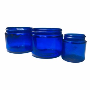 Lot Of 3 Vintage Cobalt Blue Glass Noxzema Jars Bottles.