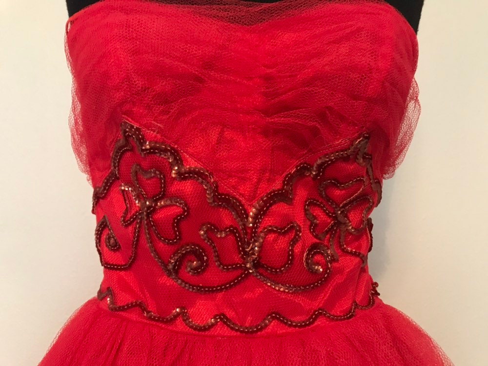 Vintage 1950s Strapless Red Dress | Etsy