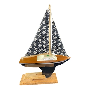 Vintage Wooden Sailboat GP-9757 Model Rare Skull And Crossbones Nautical Ship.