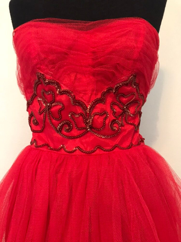 Vintage 1950s Strapless Red Dress | Etsy