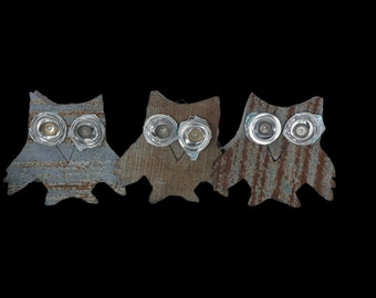Upcycled Metal Can Art Owls Set Of 3 Hanging Decor.