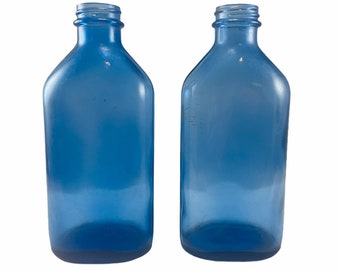 2 Vtg Cobalt Blue Glass Apothecary Pharmacy Bottles Phillips Milk Of Magnesia