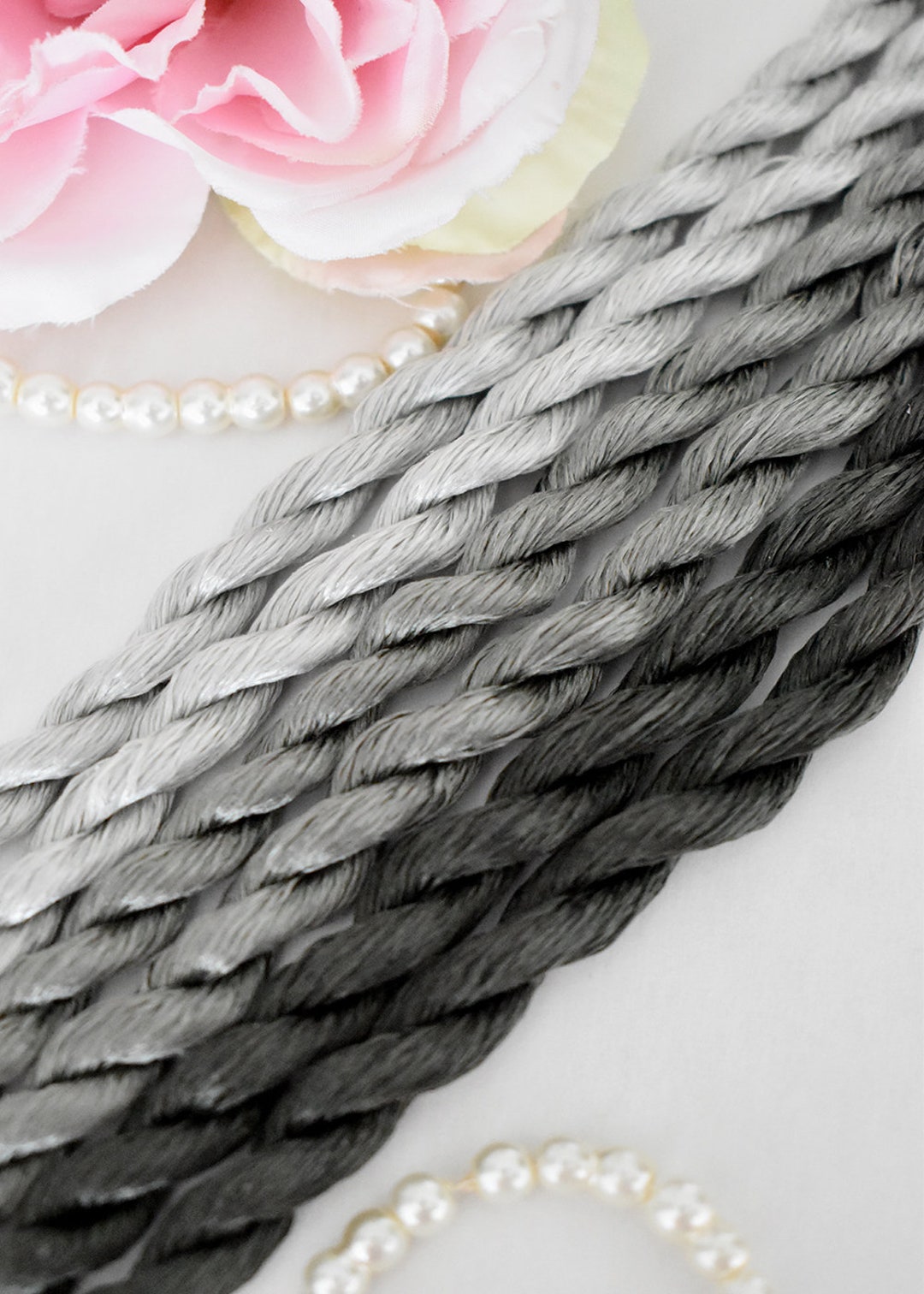 Pure Silk Thread for Embroidery, Green Grey Shades Nontwisted Flat