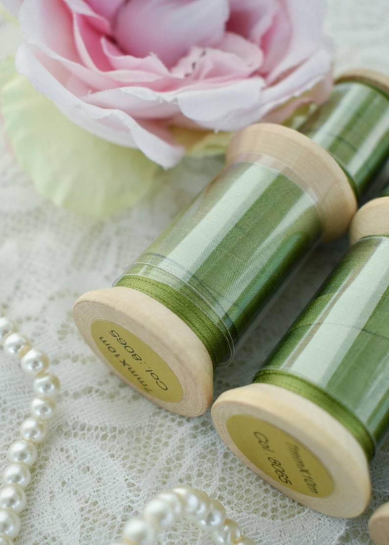 Embroidery Silk Ribbon Green color 10 meters 8065 image 3