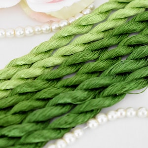 Pure silk thread for embroidery, Green shades Non-Twisted Flat Silk Embroidery Thread, Hand Dyed Embroidery Thread