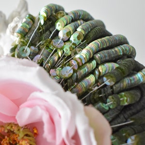 French sequins, Iridescent olive green cup sequins, 3 mm, 4 mm, 5mm sequins, Langlois Martin round cup sequins