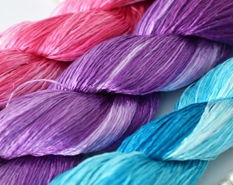 Pure silk thread for embroidery, Gradient color Non-Twisted Flat Silk Embroidery Thread, Hand Dyed Embroidery Thread