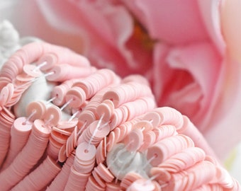 French sequins, Glossy Porcelain pale pink sequins, 3mm, 4mm sequins, Langlois Martin round flat sequins