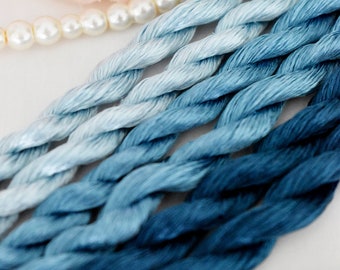 Pure silk thread for embroidery, Blue shades Non-Twisted Flat Silk Embroidery Thread, Hand Dyed Embroidery Thread