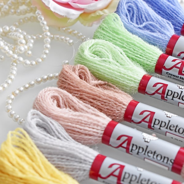Appleton Crewel 2 écheveaux à plis Couleurs printanières, fil de laine pour la broderie, sertissage de fils