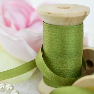 4mm Silk Ribbon Set Green Shades Five Spool Collection 100% Pure Silk 10  Meter Spools 