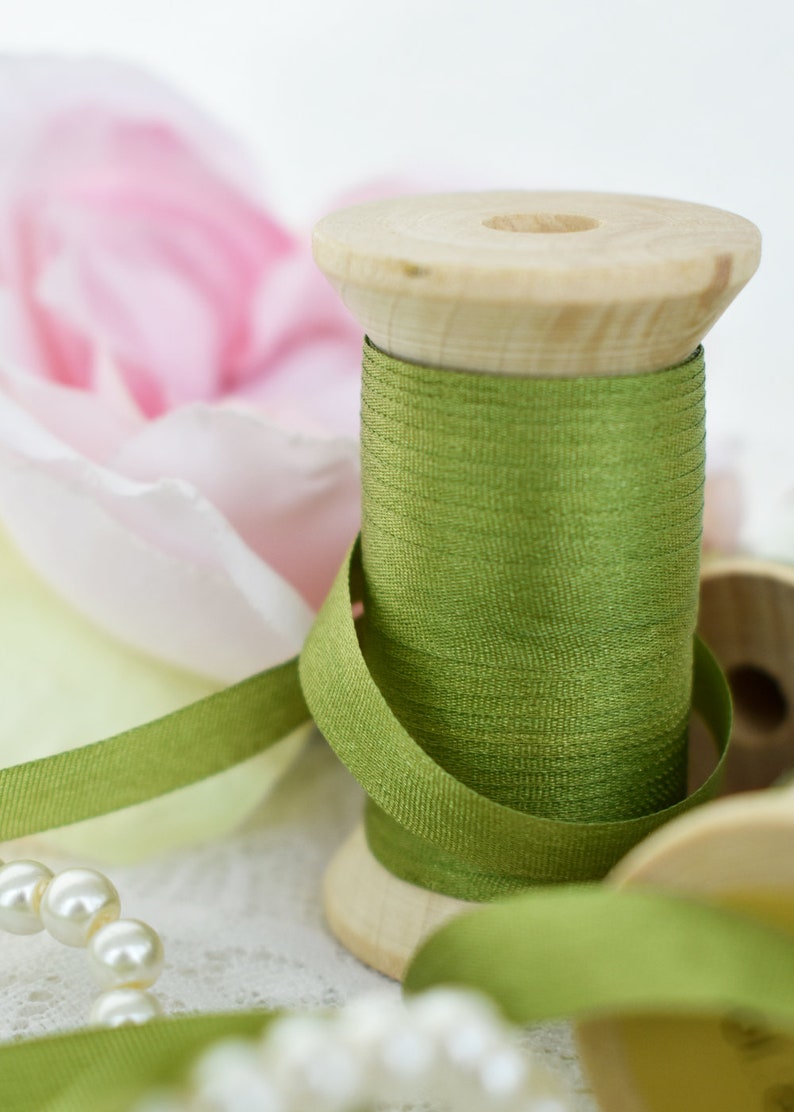 Embroidery Silk Ribbon Green color 10 meters 8065 image 1