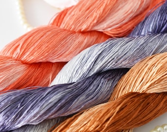 Pure silk thread for embroidery, Gradient color Non-Twisted Flat Silk Embroidery Thread, Hand Dyed Embroidery Thread