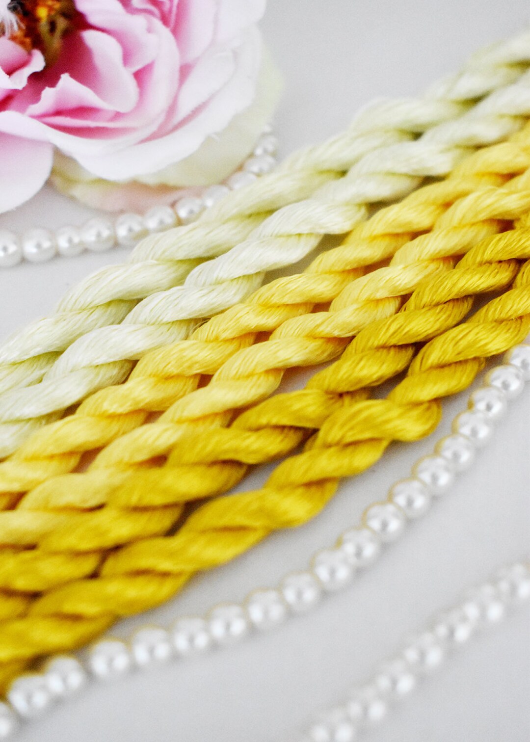 Pure Silk Thread for Embroidery, Yellow Shades Nontwisted Flat Silk
