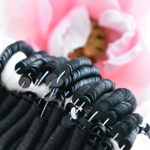 Paillettes francesi, paillettes piatte color nero porcellana, paillettes da 4 mm, paillettes da 3 mm, paillettes rotonde piatte Langlois Martin