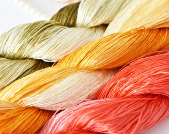 Pure silk thread for embroidery, Gradient color Non-Twisted Flat Silk Embroidery Thread, Hand Dyed Embroidery Thread