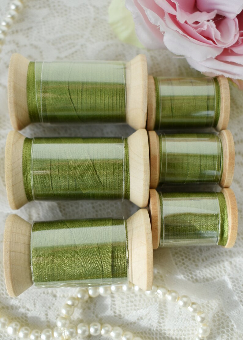 Embroidery Silk Ribbon Green color 10 meters 8065 image 2