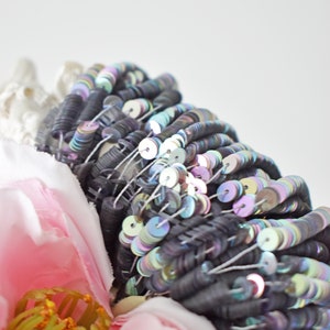 French sequins, Iridescent Greystone color flat sequins, 4mm sequins, Langlois Martin round flat sequins