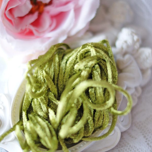 Color Chartreuse Green Rayon Chenille - Silk Chenille- France Chenille-Caterpillar for Embroidery-Chenille Thread