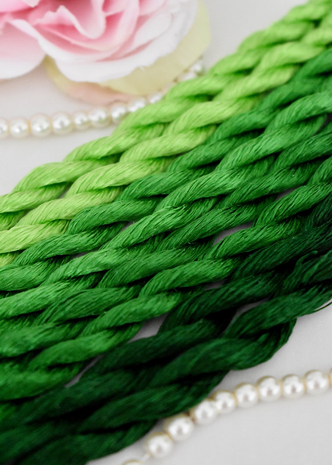 Pure Silk Thread for Embroidery, Green Shades Nontwisted Flat Silk