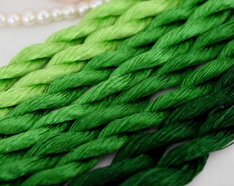 Pure silk thread for embroidery, Green shades Non-Twisted Flat Silk Embroidery Thread, Hand Dyed Embroidery Thread