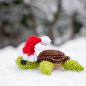Crochet Santa Turtle Amigurumi Christmas Ornament Pattern