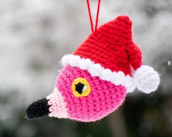 Crochet Santa Flamingo Amigurumi Christmas Ornament Pattern