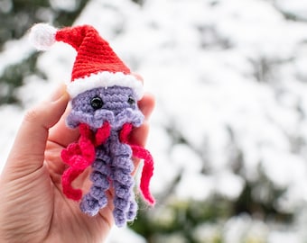 Crochet Santa Jellyfish Amigurumi Christmas Ornament Pattern