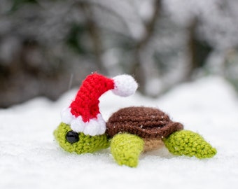 Crochet Santa Turtle Amigurumi Christmas Ornament Pattern