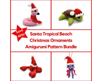 Crochet Santa Tropical Beach Christmas Ornaments Amigurumi Patterns Bundle