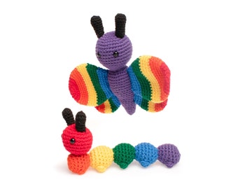 Rainbow Butterfly & Baby Caterpillar Amigurumi Pattern Set