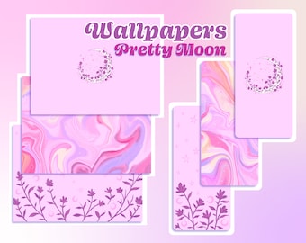 Pretty Moon Wallpaper Set | iPad/Tablet/iPhone/Laptop/Desktop/Phone | Pink & Purple Theme