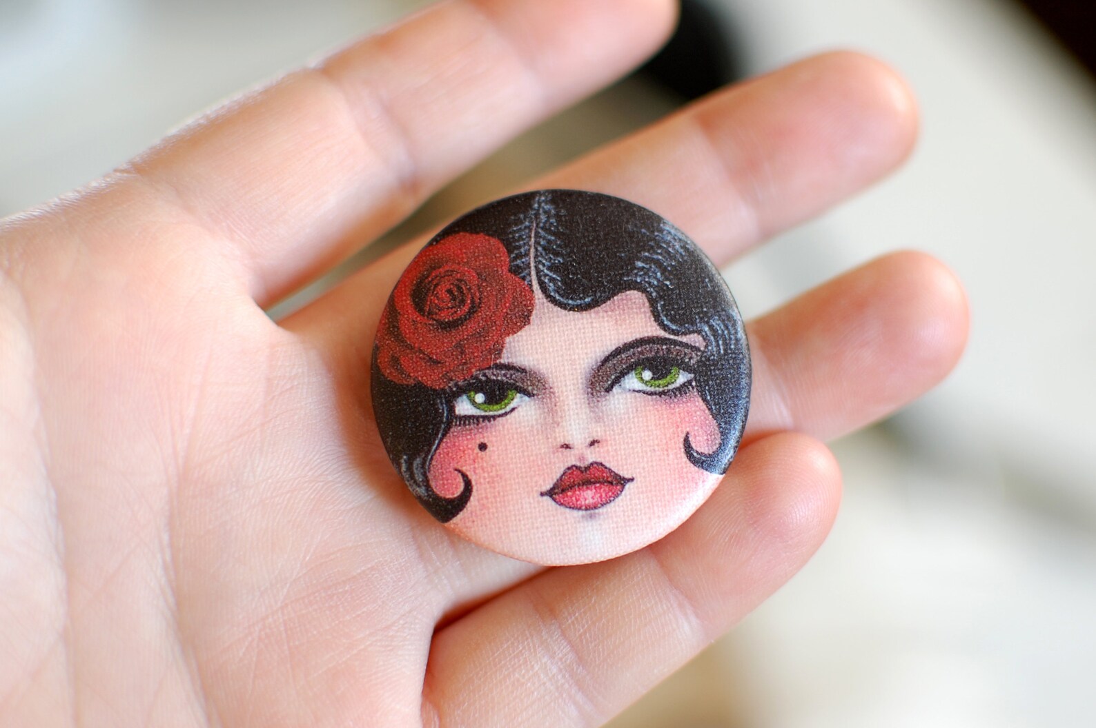 Handmade buttons Covered buttons Art button Flapper Face Etsy