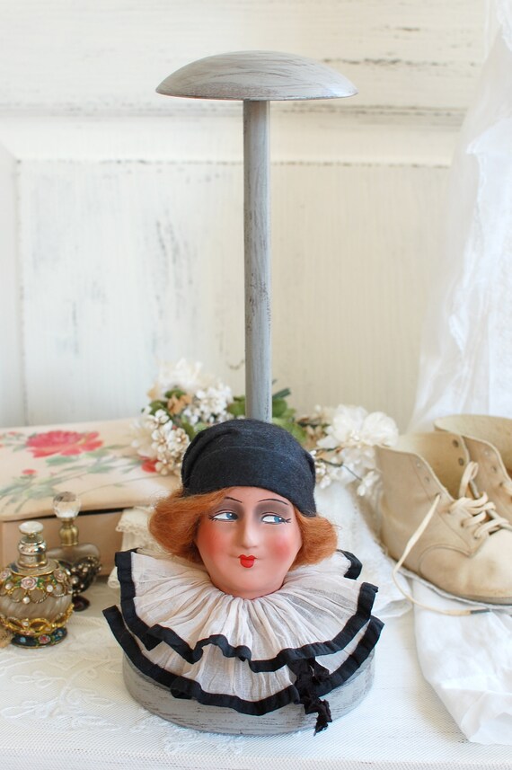 Vintage Style Hat Stand Pierrot Doll head hat stand display Etsy