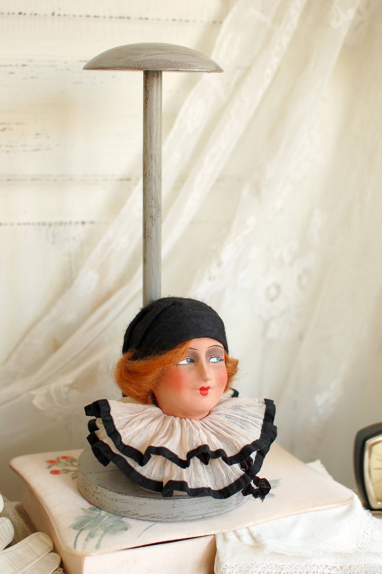 Vintage Style Hat Stand Pierrot Doll head hat stand display Etsy