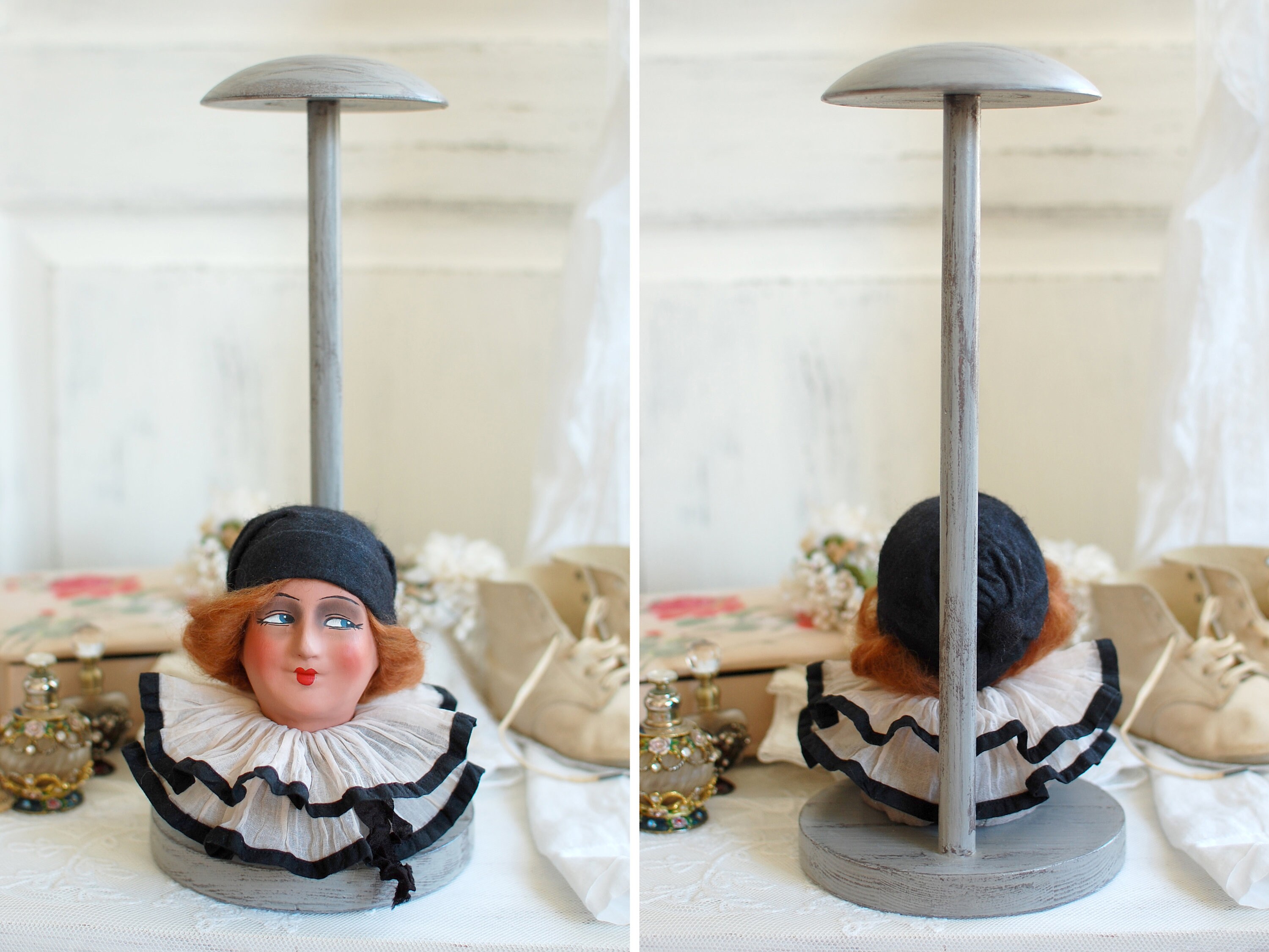 Vintage Style Hat Stand Pierrot Doll head hat stand display Etsy