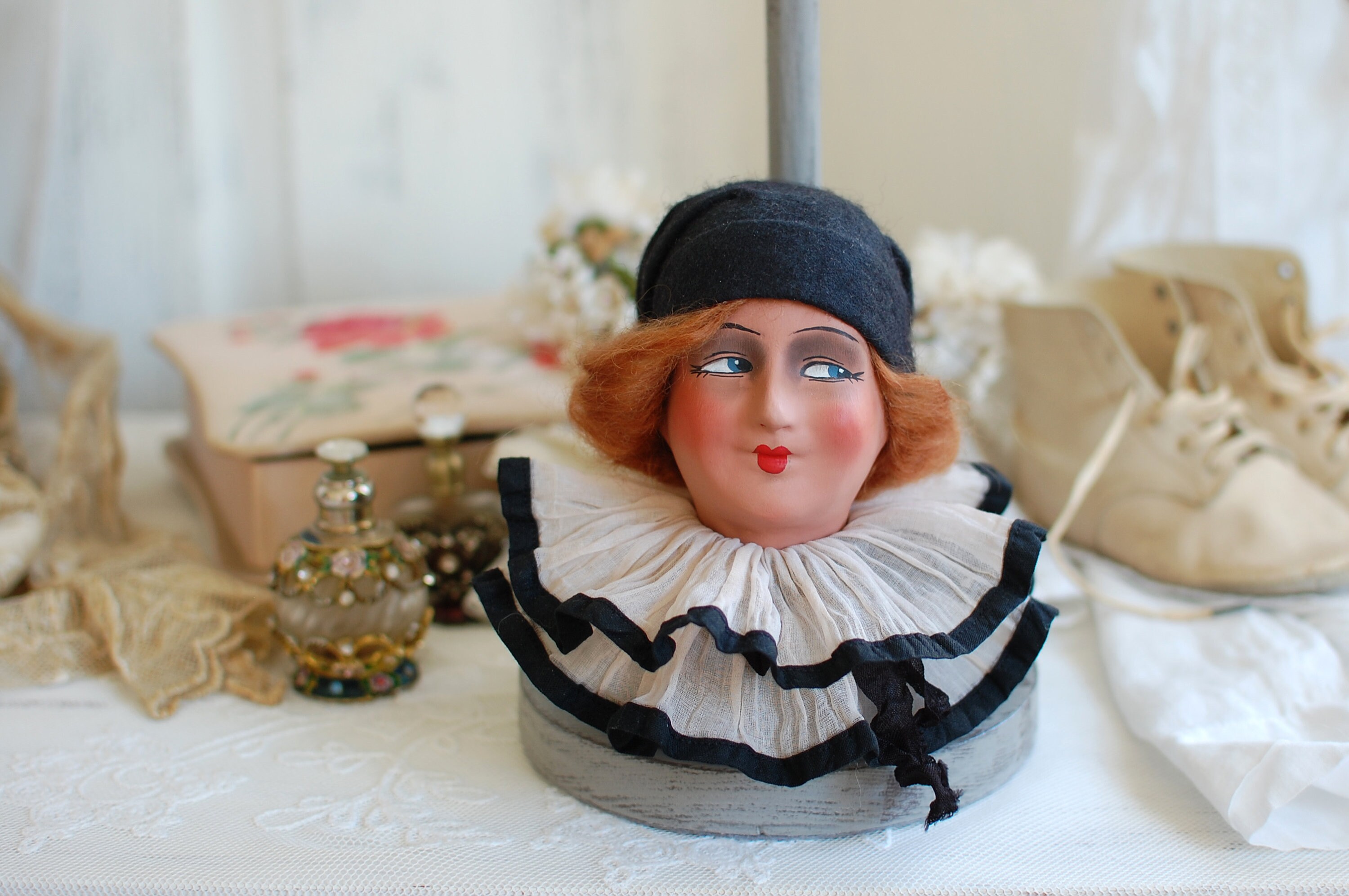 Vintage Style Hat Stand Pierrot Doll head hat stand display Etsy