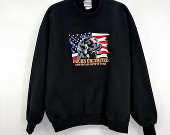 Ducks Unlimited American Outfitters Embroidered Vintage Sweatshirt Black USA XL?