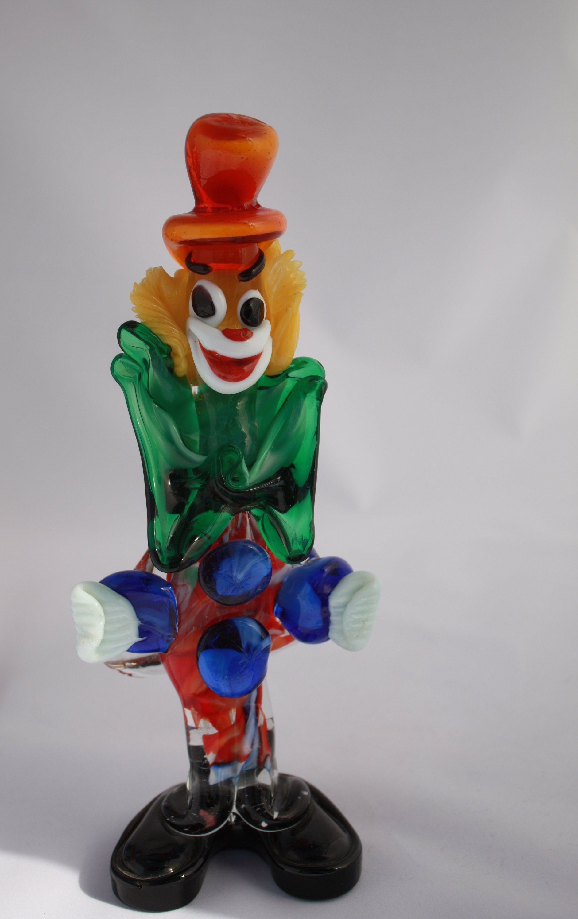 Murano Vintage 9 Blown Glass Clown Figure With Orange Top Hat