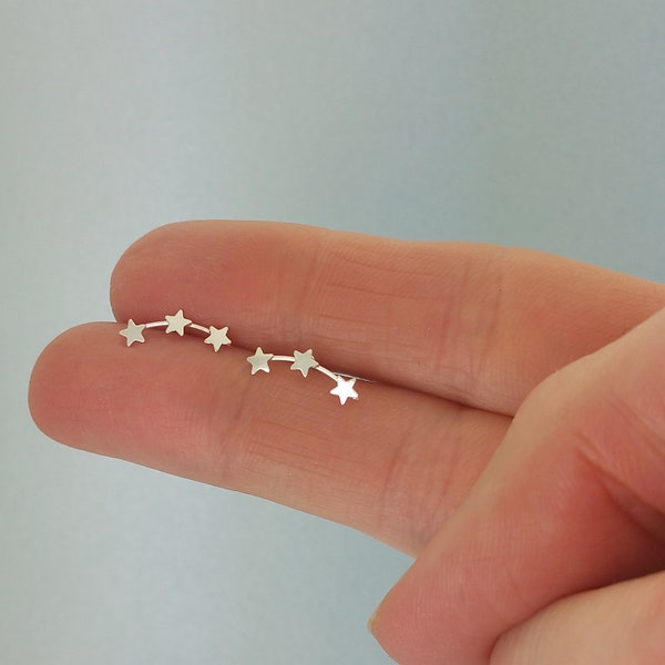 Teeny Tiny Sterling Silver Triple Star Stud Earrings. Delicate 925 Sterling Teeny Star earrings studs. Super cute 15mm Star Studs.