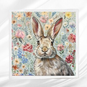 Floral Easter Bunny Fabric Panel ~ Easter Crafting Fabric  ~ Square fabric panel for sewing projects