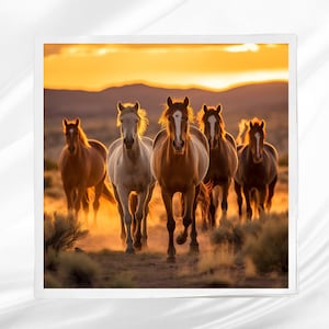 Wild Horses Fabric Panel ~ Wild Horses Quilt Block ~ Square fabric panel for sewing projects