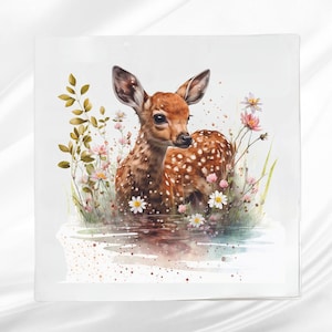 Fawn Fabric Panel ~ Fawn Quilt Block ~ Square fabric panel for sewing projects
