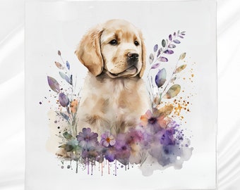 Retriever Puppy Fabric Panel: Floral Quilt Block