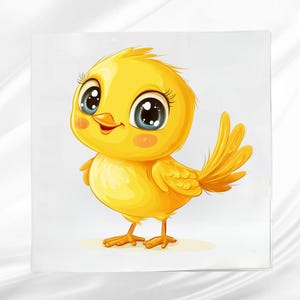 Kawaii Yellow Bird Fabric Panel: Sewing & Quilting Projects